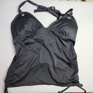 Salt + Cove Tankini Swim Top Adjustable Ruched Halter Strap Black Ribbed Size‎ M